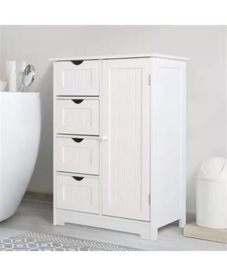 Modern Farmhouse Bathroom Floor Cabinet with 2 Drawers and Shelf in Wood Finish