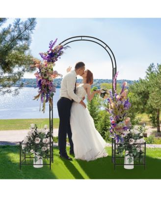 86'' Arch Trellis for Climbing Plants w/ Planter Boxes Roses Vines for Wedding