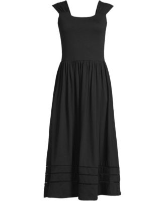 Women's Slub Cap Sleeve Shirred Skirt Midi Dress
