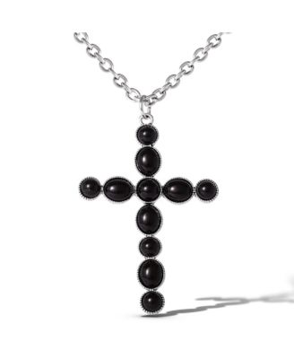 Ox Silver Black Cross Necklace