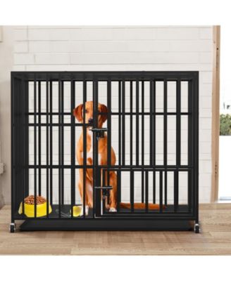 Chew-resistant Heavy Duty Metal Dog Cage Kennel Pet Crate with Wheels