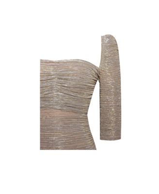 Women's Sorrel Gold Ruched Chiffon Long Maxi Dress