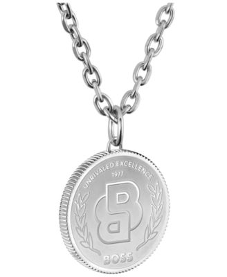 Double B Coin Ionic Plated Black Stainless Steel Necklace