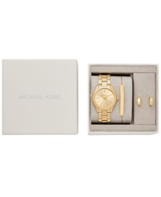 Women's&nbsp;Slim Runway Three-Hand Gold-Tone Stainless Steel Watch and Jewelry Set, 32mm