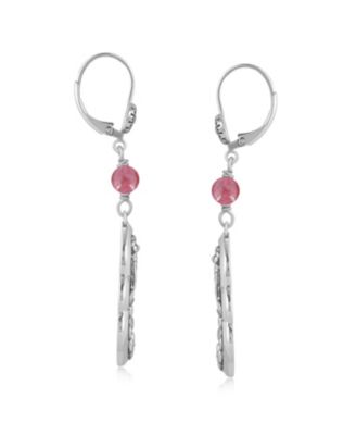 Sterling Silver Rhodonite Flower Gemstone Bead Lever Back Earrings
