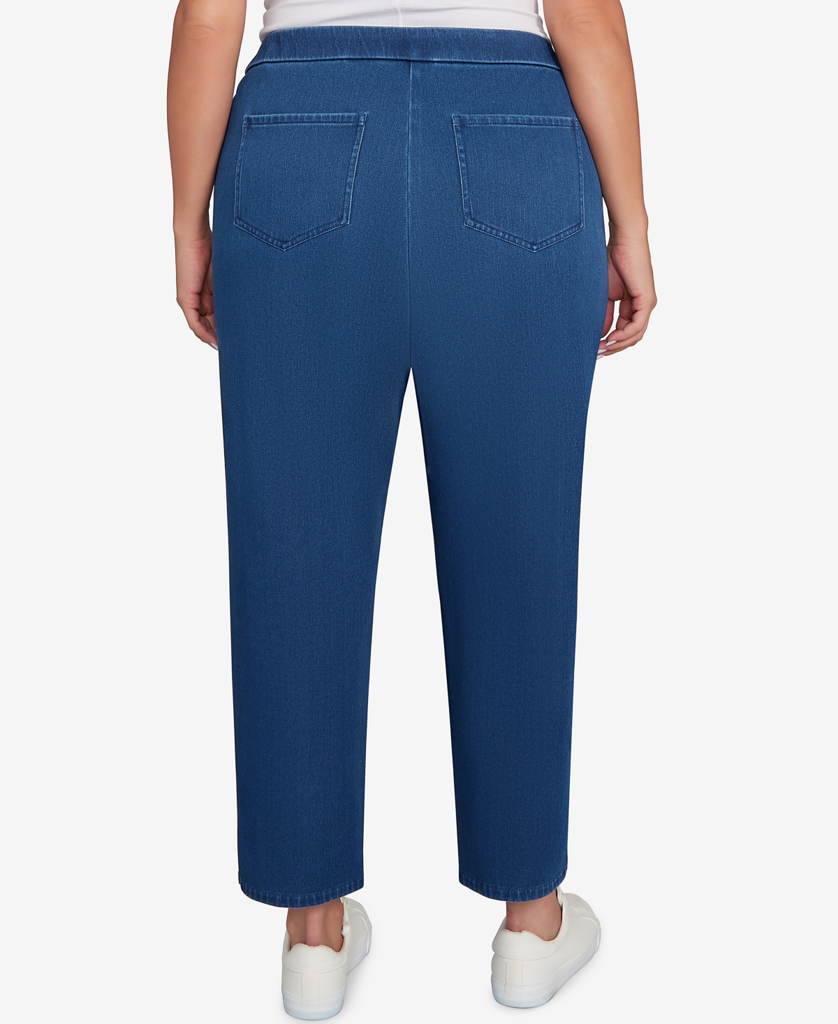 Alfred Dunner Plus Size Sunset Canyon Denim Knit Medium Length Split Hem Jeans In Blue