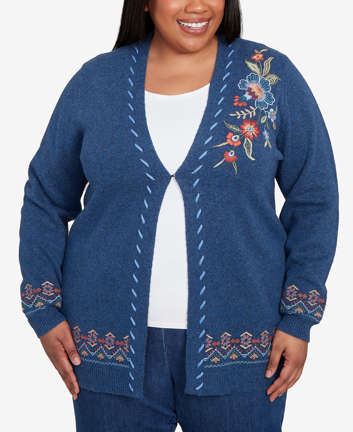 Alfred Dunner Plus Sunset Canyon Embroidered Flower Long Sleeve Cardigan Sweater