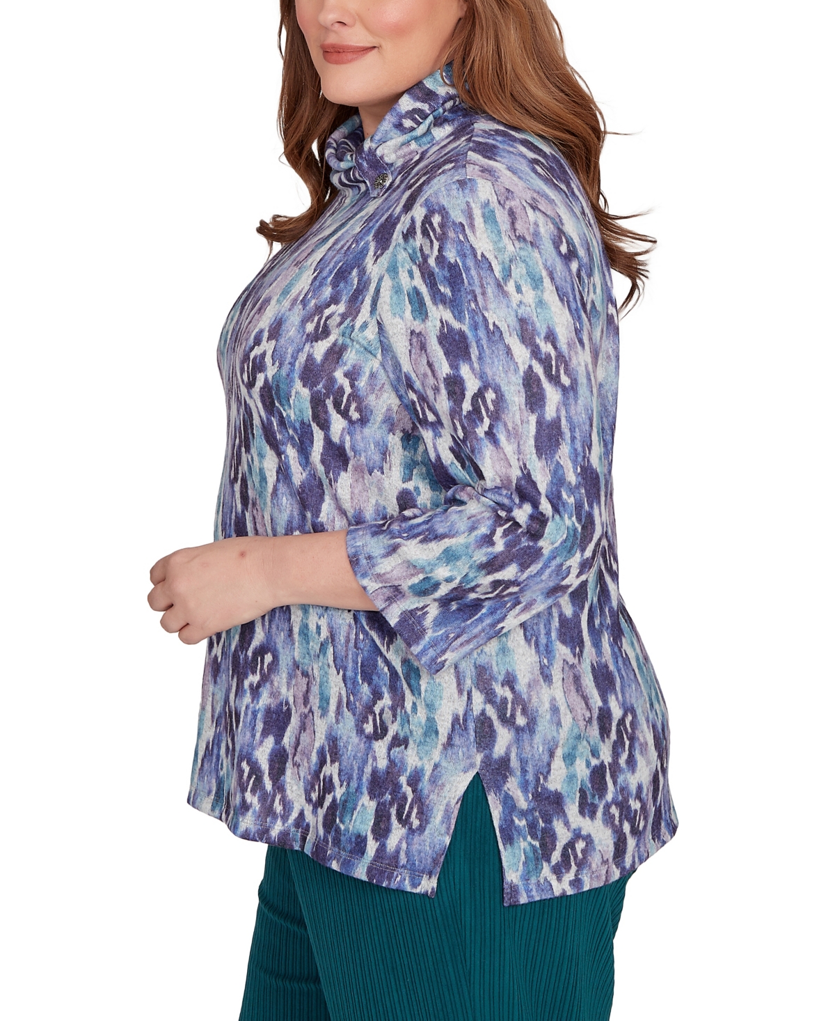 Alfred Dunner Plus Size Lake Champlain Animal Melange Three Quarter Sleeve Top In Purple