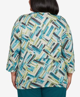 Plus Size Lake Champlain Detailed V Neck Brushstroke Top