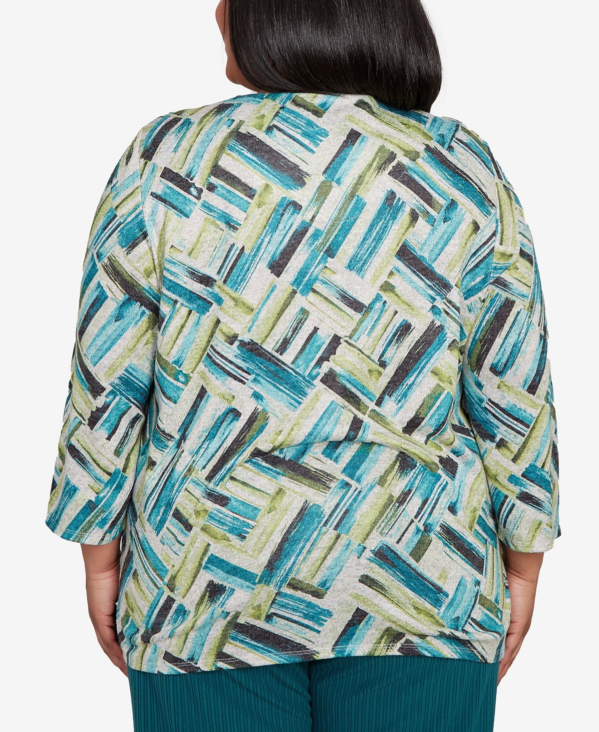 Alfred Dunner Plus Size Lake Champlain Detailed V Neck Brushstroke Top In Multi