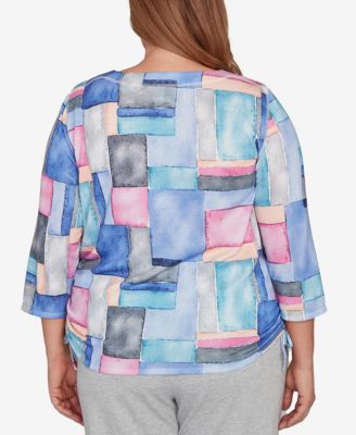 Plus Size Casual Vibe Tie Side Ruched Colorblock Top