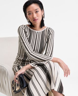 Women's Metallic Stripe Boat-Neck Sweater, Macy's Exclusive