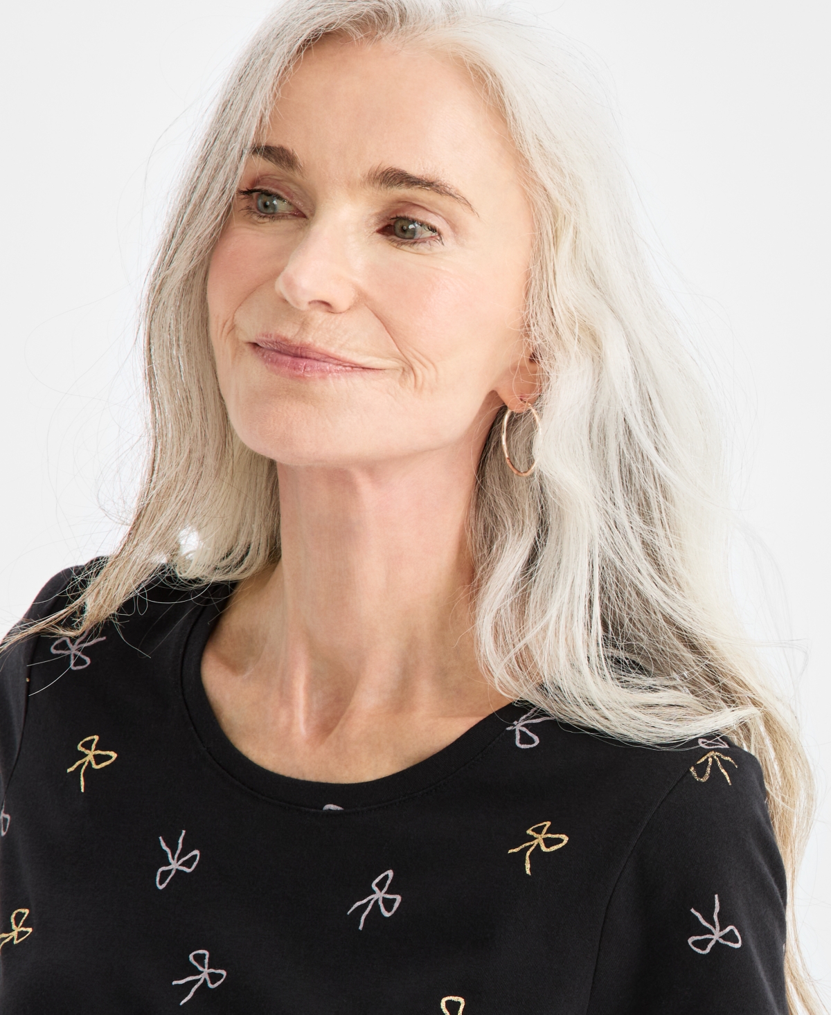 Style & Co Women's Printed Shine Short Sleeve T-shirt, Macy's Exclusive In Black