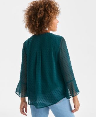 Women's Textured Pintuck Ruffle Sleeve Top, Created for Macy's