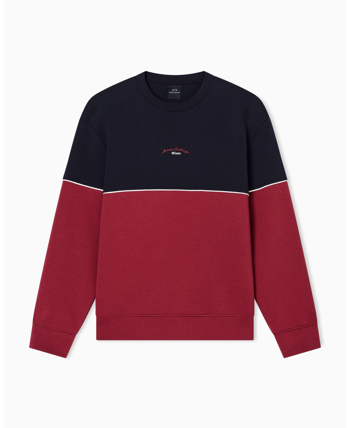 Мужская толстовка A|X Armani Exchange Color Block Embroidered Center Logo Crewneck, цвет: Глубокий тёмно-синий — фото 5