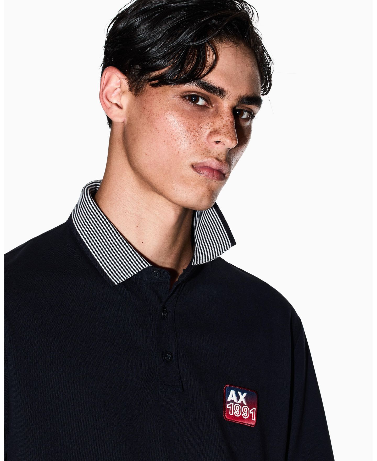 Мужское поло A|X Armani Exchange Graphic Pique Collar Tipping Polo Shirt, цвет: Глубокий тёмно-синий — фото 4