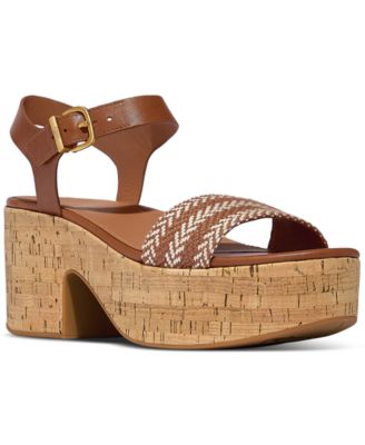 Women's Plattforms V-Weave Heeled Ankle-Strap Sandals
