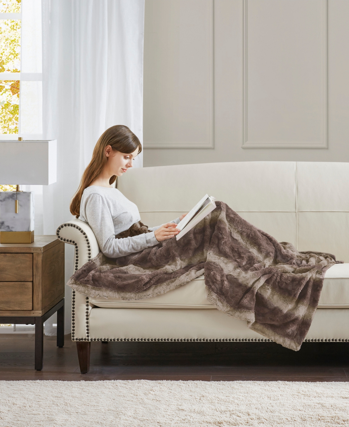 Madison Park Zuri Faux Fur Blanket, Twin In Green