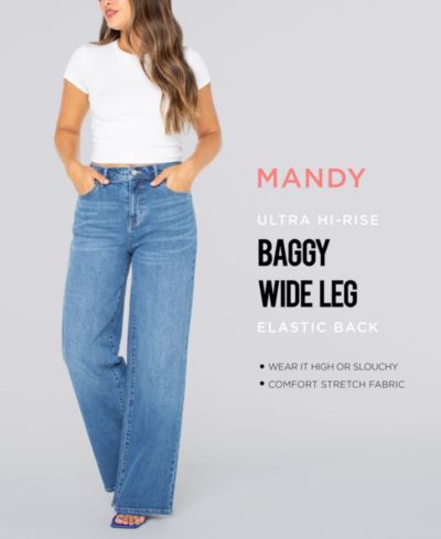 Celebrity Pink Juniors' Mandy Baggy Elastic-Back Wide-Leg Jeans