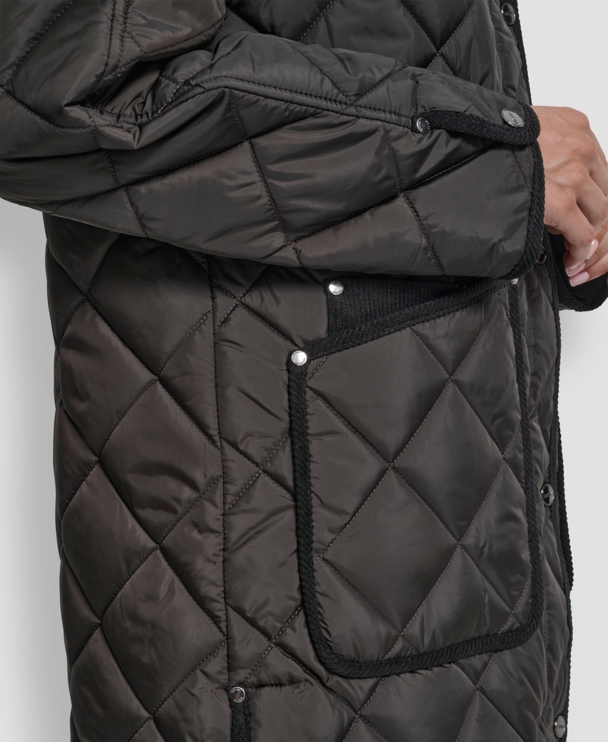 Dkny Women's Corduroy Collar Hooded Quilted Coat