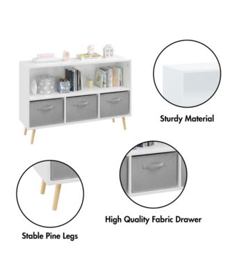35 in. Wide White/Gray Kids Bookcase with Collapsible Fabric Drawers, Children's Book Display, Toy Storage Cabinet
