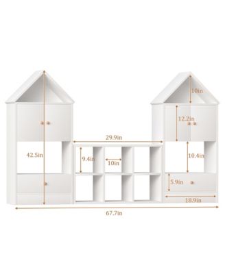White Wood Children's Bookshelf with House-Shaped Design with Adjustable Placement for Playroom or Bedroom