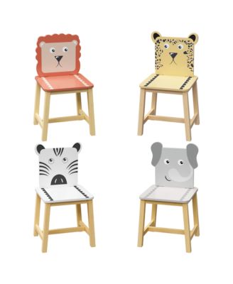 5 Piece Wood Kiddy Table and Chair Set with 4 Chairs Set Cartoon Animals