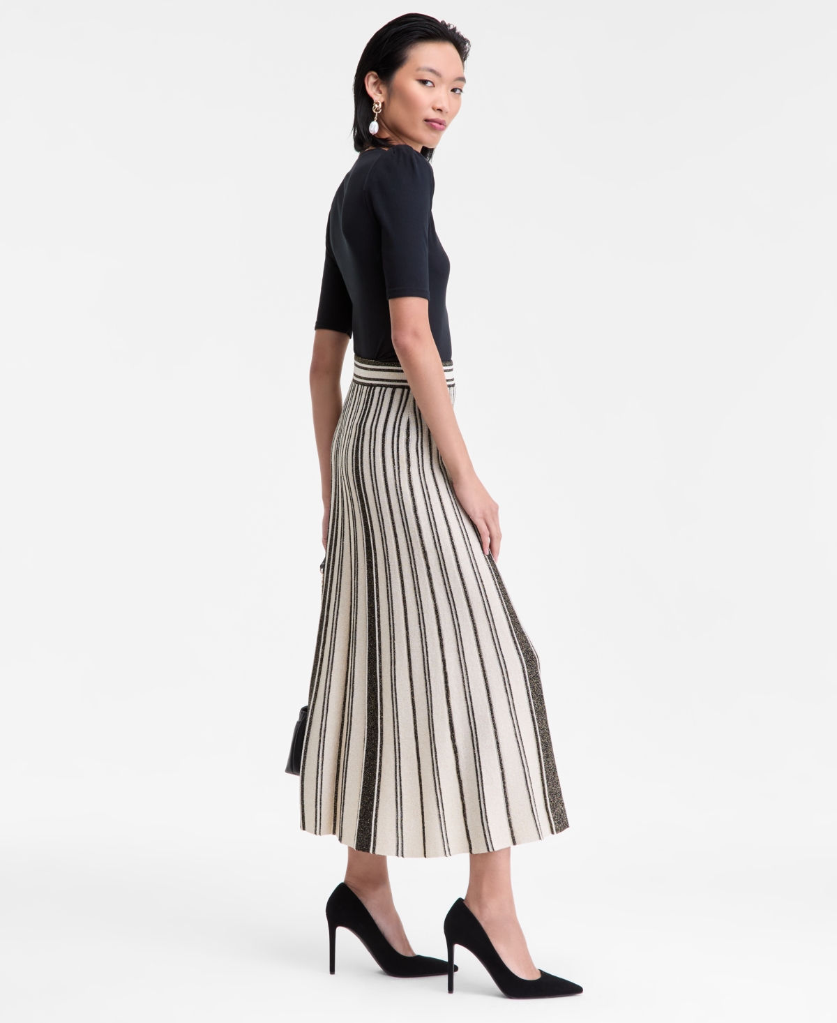Inc International Concepts Women's Metallic Contrast Pleated Sweater Skirt, Macy's Exclusive In Multi