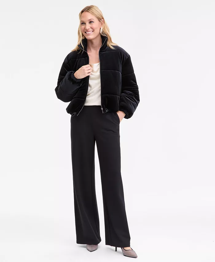 Women's Cropped Velvet Puffer Jacket - thumbnail 3