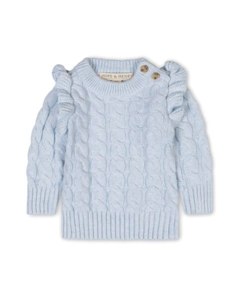 Свитер Hope & Henry Organic Long Sleeve Mock Neck with Ruffle для девочек, цвет: Светлый синий меланжевый