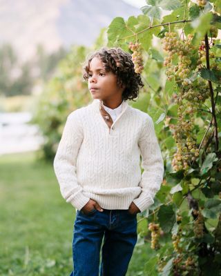 Boys Organic Mock Neck Cable Sweater