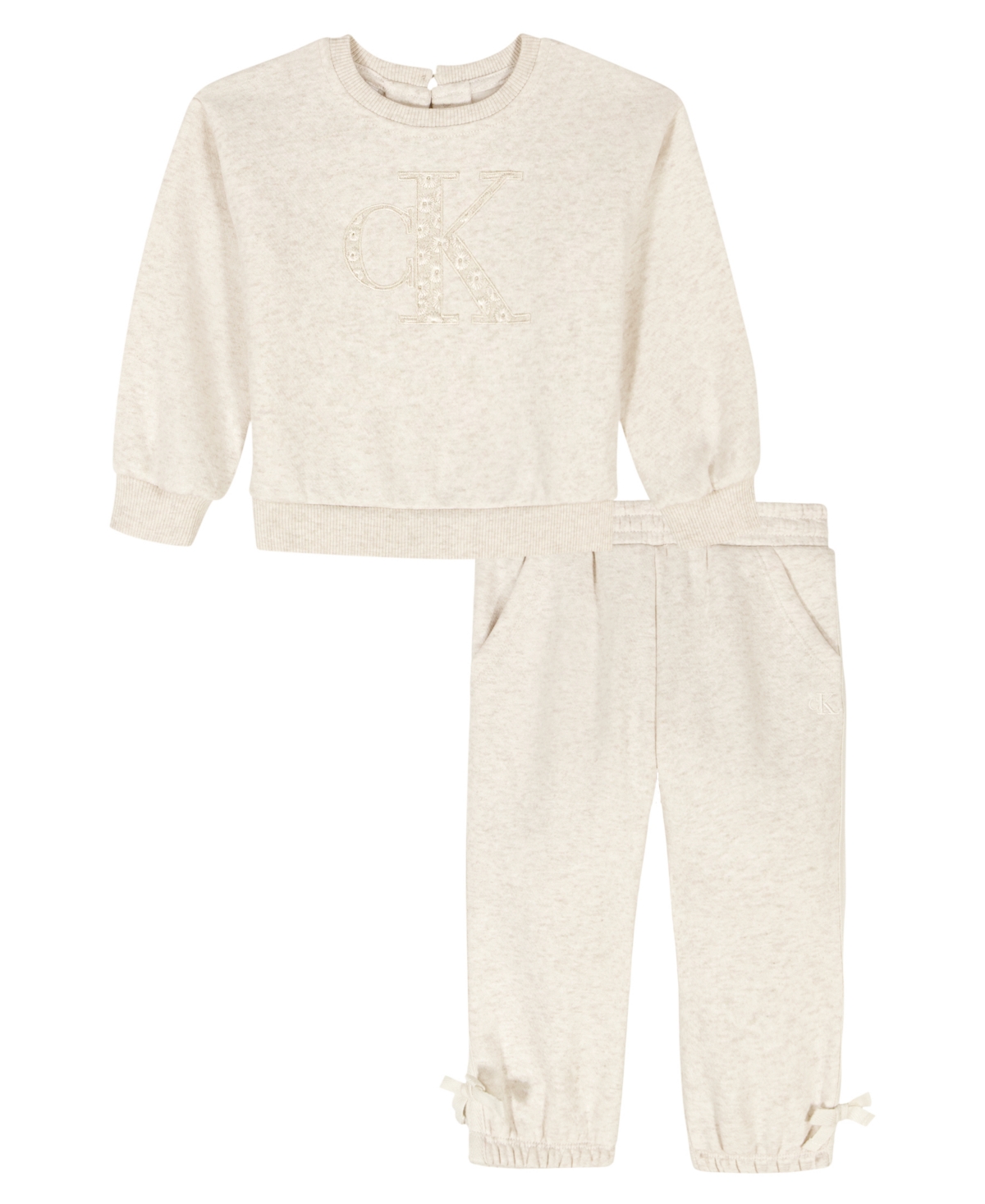 Calvin Klein Baby Girls 2-piece Fleece Sweatshirt And Pant Set In Neutral