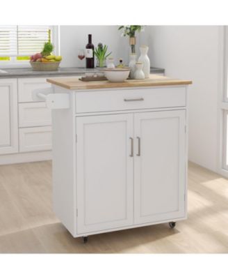 Kitchen Island Cart with Rubber Wood Top, Adjustable Shelves and Towel Rack