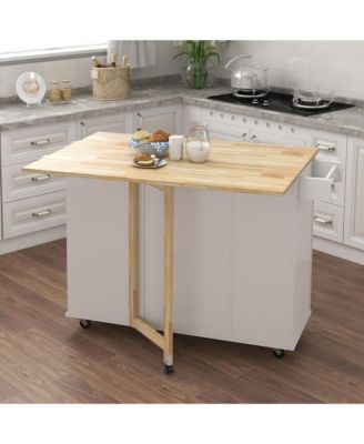 Kitchen Island with Spice Rack, Towel Bar and Extensible Solid Wood Tabletop