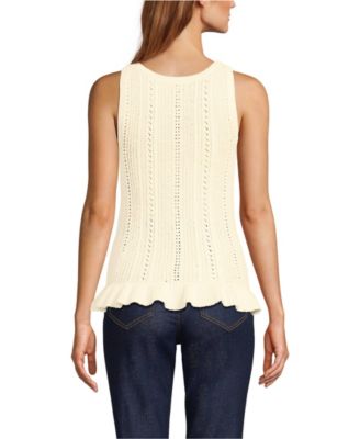 Women's Cotton Boucle Ruffle Hem Sleeveless Sweater