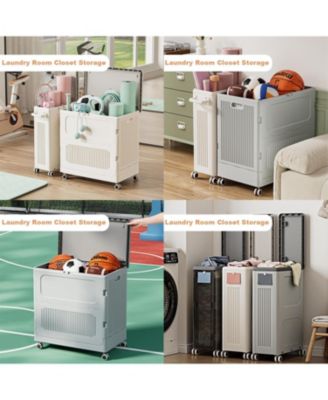 Rolling Laundry Hamper with Lid, 123L Large Capacity Clothes Hampers for Laundry, Plastic Collapsible Laundry Baskets with Laundry Clothes Hamper