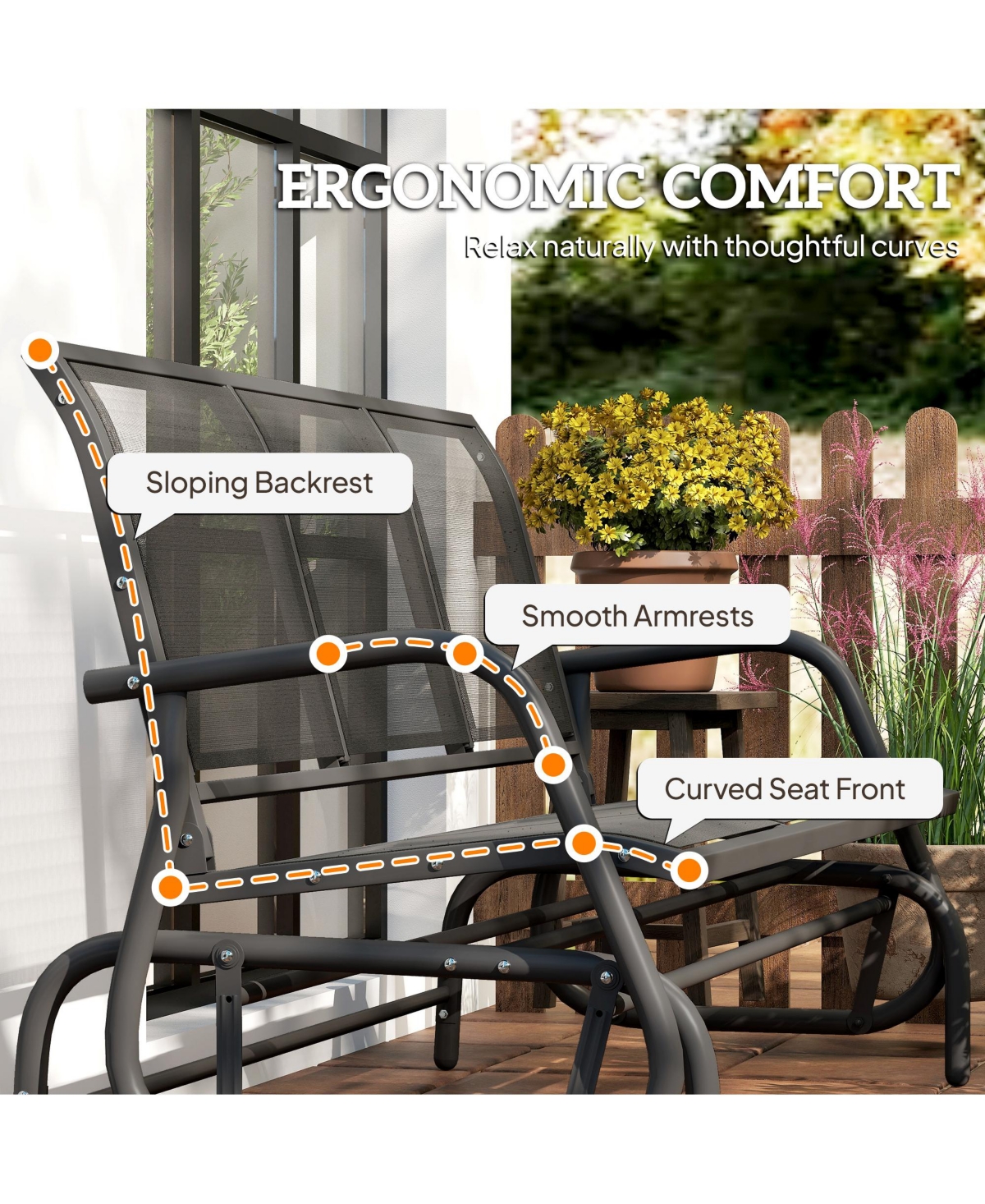 Outsunny Outdoor Glider Bench for 3 with Breathable Mesh Fabric,