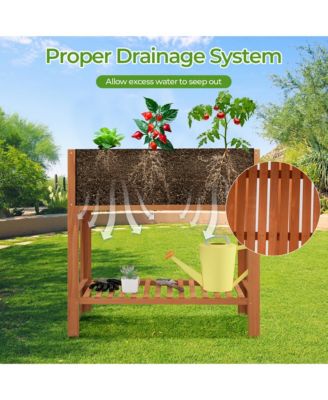 Raised Garden Bed Bottom Storage Shelf 39'' L x 19.5'' W x 39'' H Fir Wood Planter Box