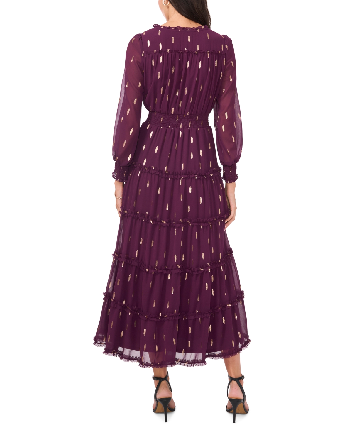 Msk Petite Chiffon Long Sleeves Maxi Dress In Purple
