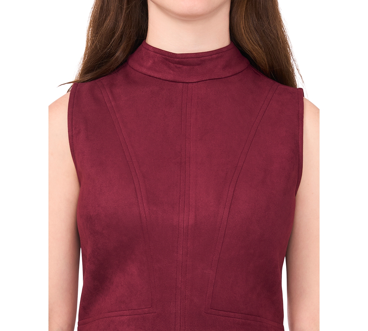 Msk Petite Suede Sleeveless Midi Dress In Burgundy