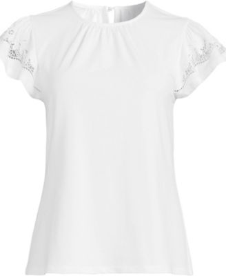 Women's Plus Size Lightweight Jersey Crew Neck Ruffle Sleeve Flowy Top