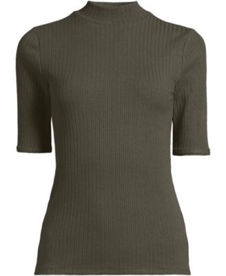 Women's Elbow Sleeve Pointelle Rib Mock Neck