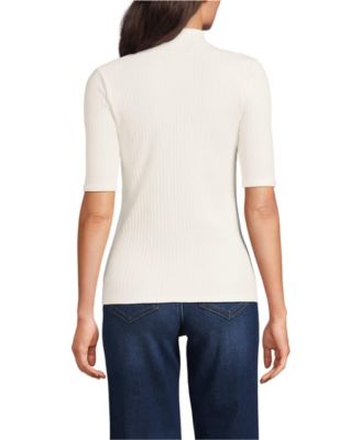 Women's Elbow Sleeve Pointelle Rib Mock Neck