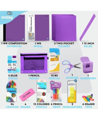 School Supplies Kit for Grades K–5 – 71 Items: Composition Notebook Subject Notebook, Pencils, Folders Colored Pencils, Crayons, Scissors, Glue & More