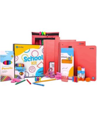 School Supplies Kit for Grades K–5 – 71 Items: Composition Notebook Subject Notebook, Pencils, Folders Colored Pencils, Crayons, Scissors, Glue & More