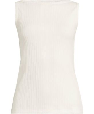 Women's Plus Size Sleeveless Pointelle Rib Boat Neck Tank
