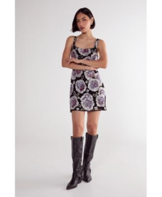 Women's Beaded Flower Sequin Mini Dress