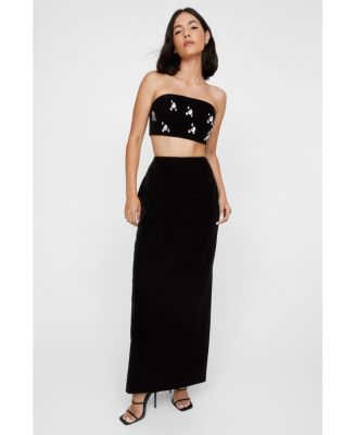 Women's Velvet High Waist Side Split Maxi Skirt