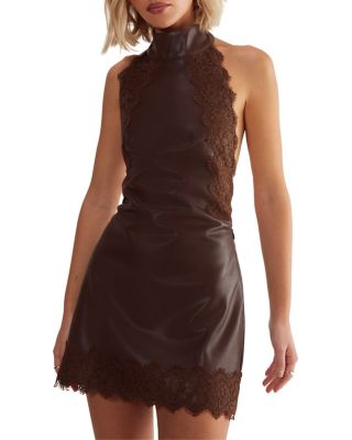 Women's Faux Leather Tie Back Halter Dress