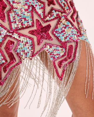 Women's Star Embellished Tassel Hem Mini Dress
